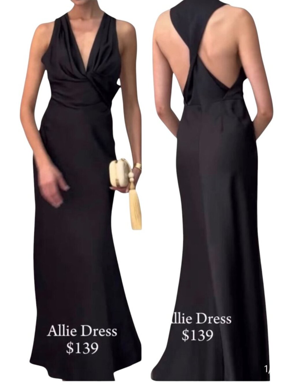 OPT One Pretty Time Allie Black Satin Open Back Maxi Gown NWT Size 6